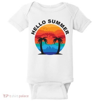 Hello Summer Tropical Sunset Beach Baby Bodysuit