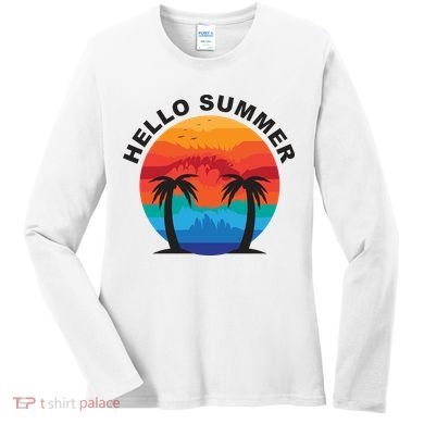 Hello Summer Tropical Sunset Beach Women's Long Sleeve Shirt