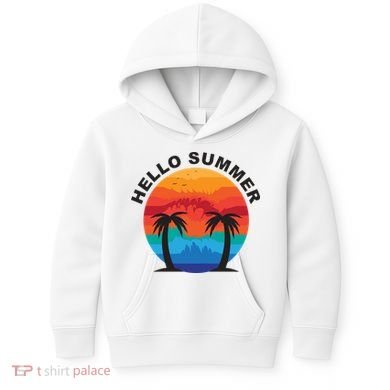 Hello Summer Tropical Sunset Beach Kids Hoodie