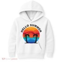 Hello Summer Tropical Sunset Beach Kids Hoodie thumb 0