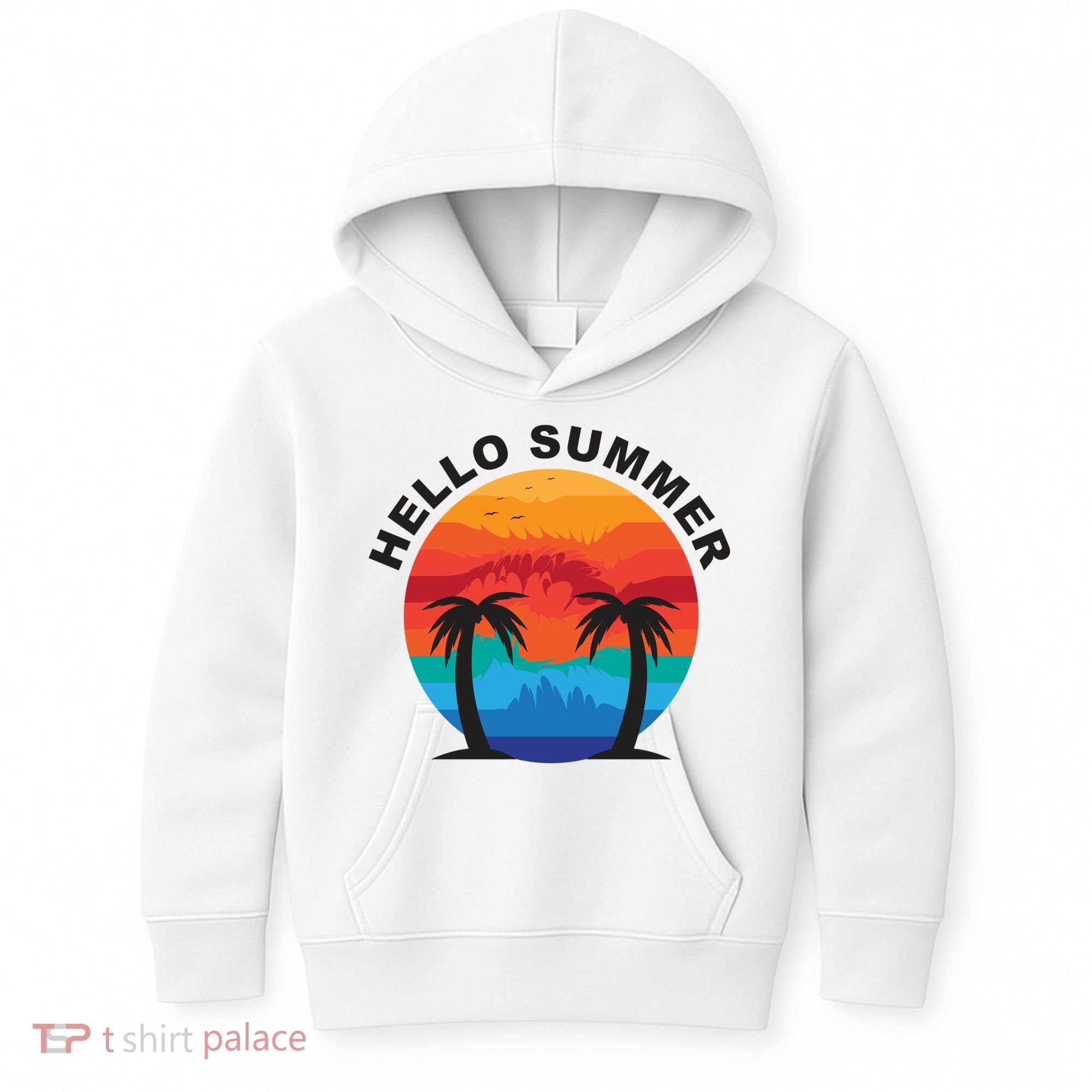 Hello Summer Tropical Sunset Beach Kids Hoodie