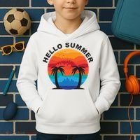 Hello Summer Tropical Sunset Beach Kids Hoodie thumb 2