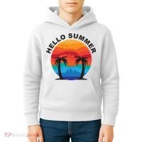 Hello Summer Tropical Sunset Beach Kids Hoodie thumb 4
