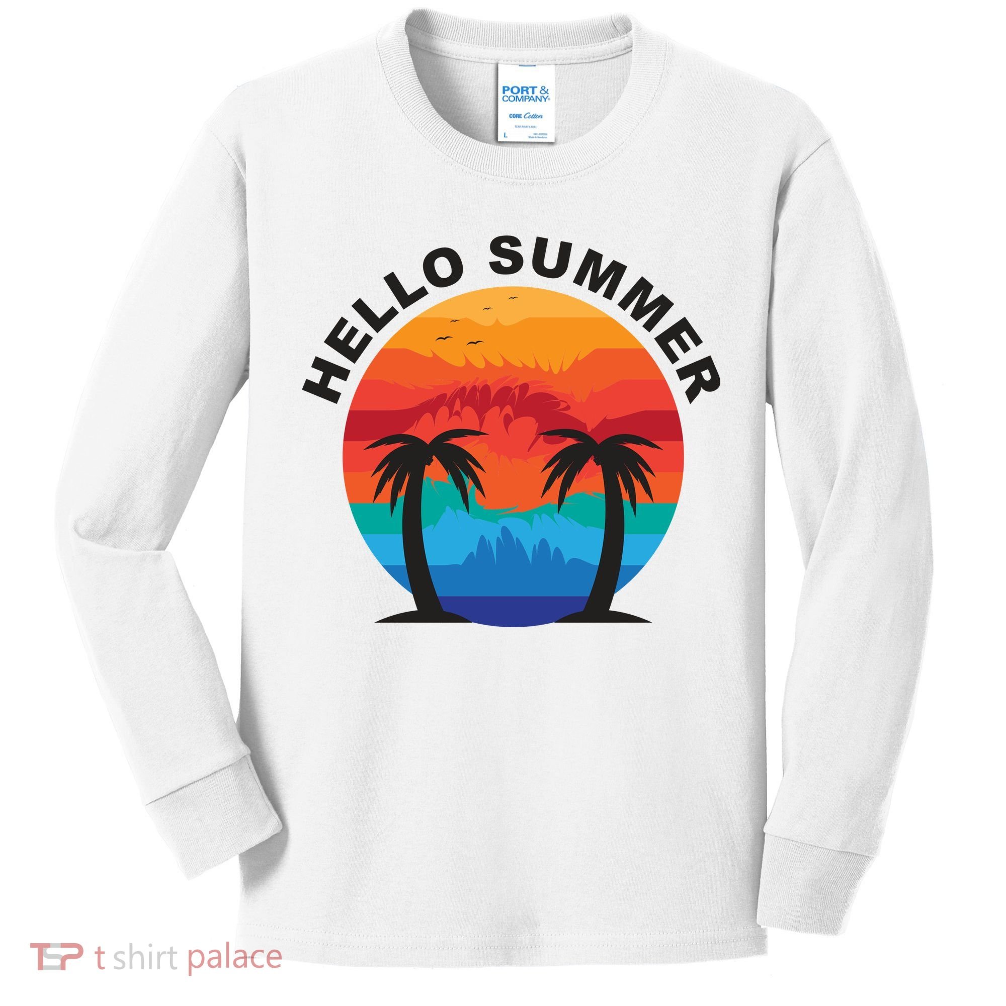 Hello Summer Tropical Sunset Beach Kids Long Sleeve Shirt