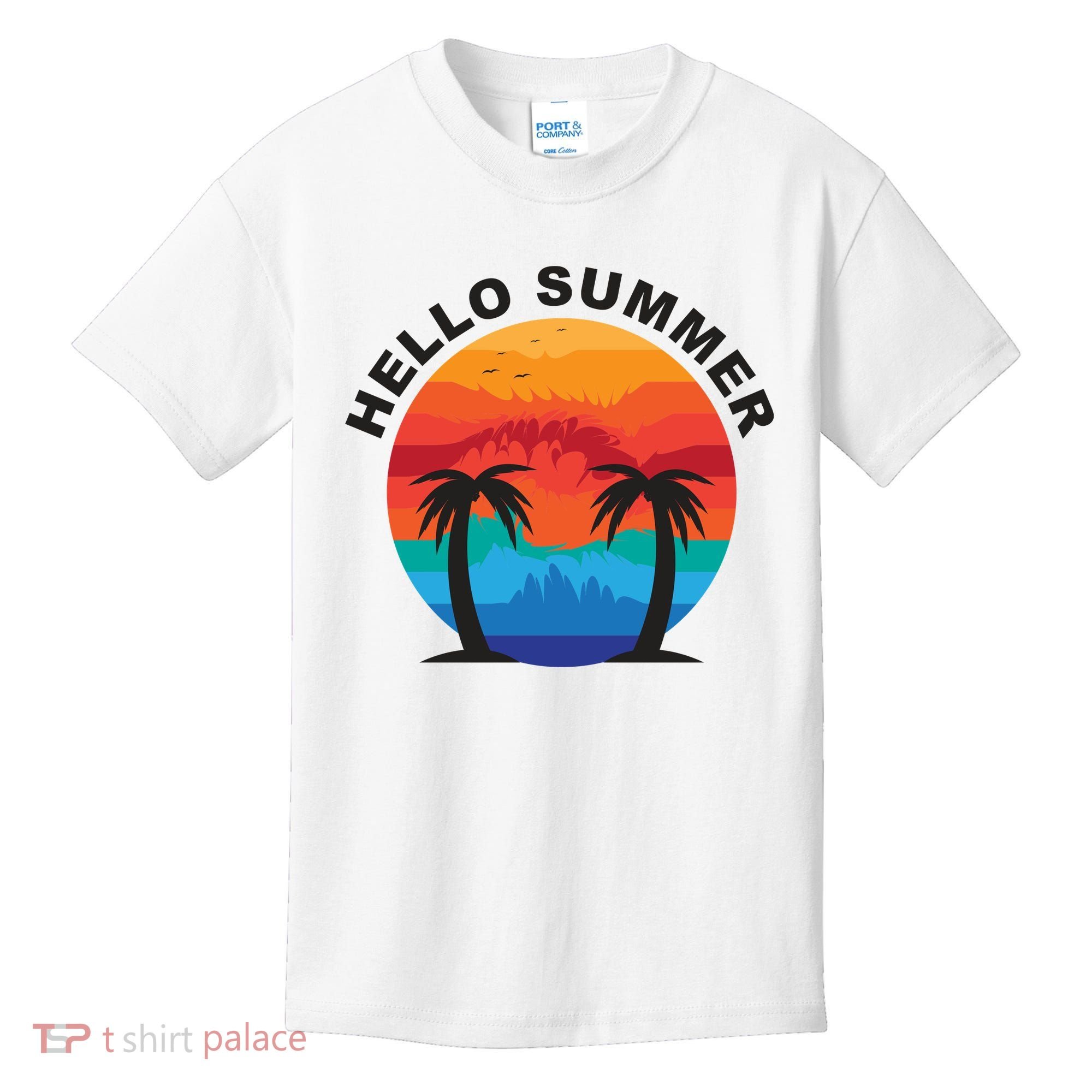 Hello Summer Tropical Sunset Beach Kids T-Shirt