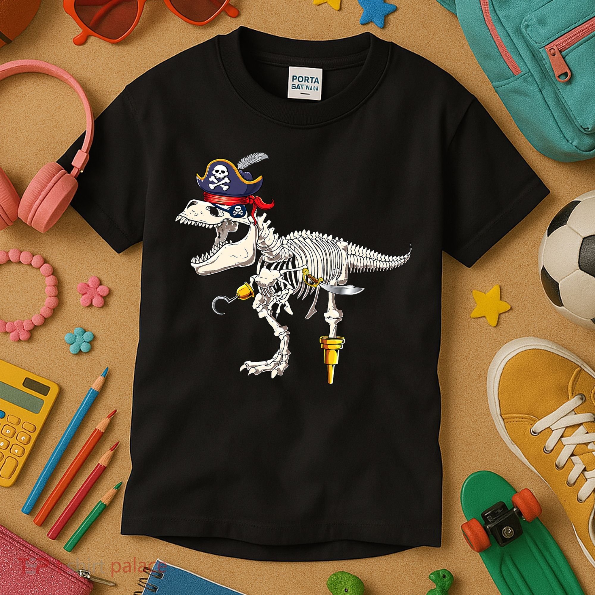 Halloween Skeleton TRex Dinosaur Pirate Trick Or Treat Kids T-Shirt
