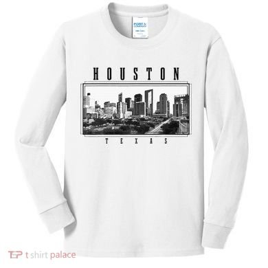 Houston Skyline Texas Pride Vintage Houston Kids Long Sleeve Shirt