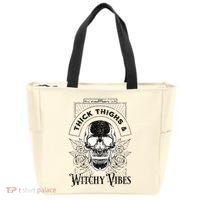 Halloween Skull Tarot Card Thick Thighs And Witchy Vibes Gift Tote Bag thumb 0