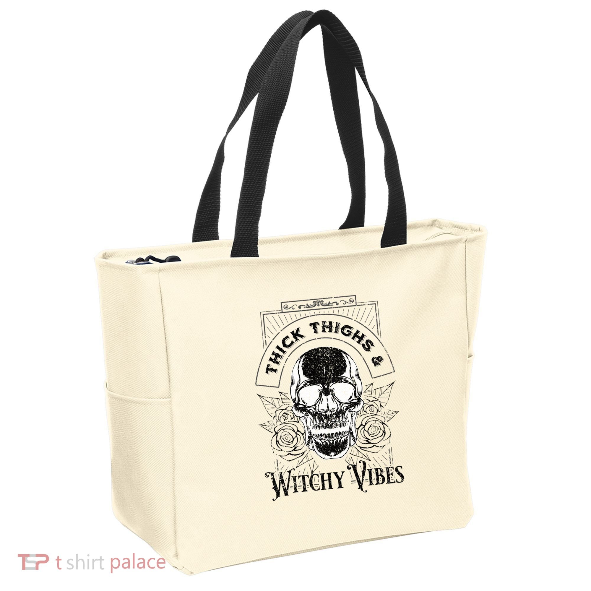 Halloween Skull Tarot Card Thick Thighs And Witchy Vibes Gift Tote Bag