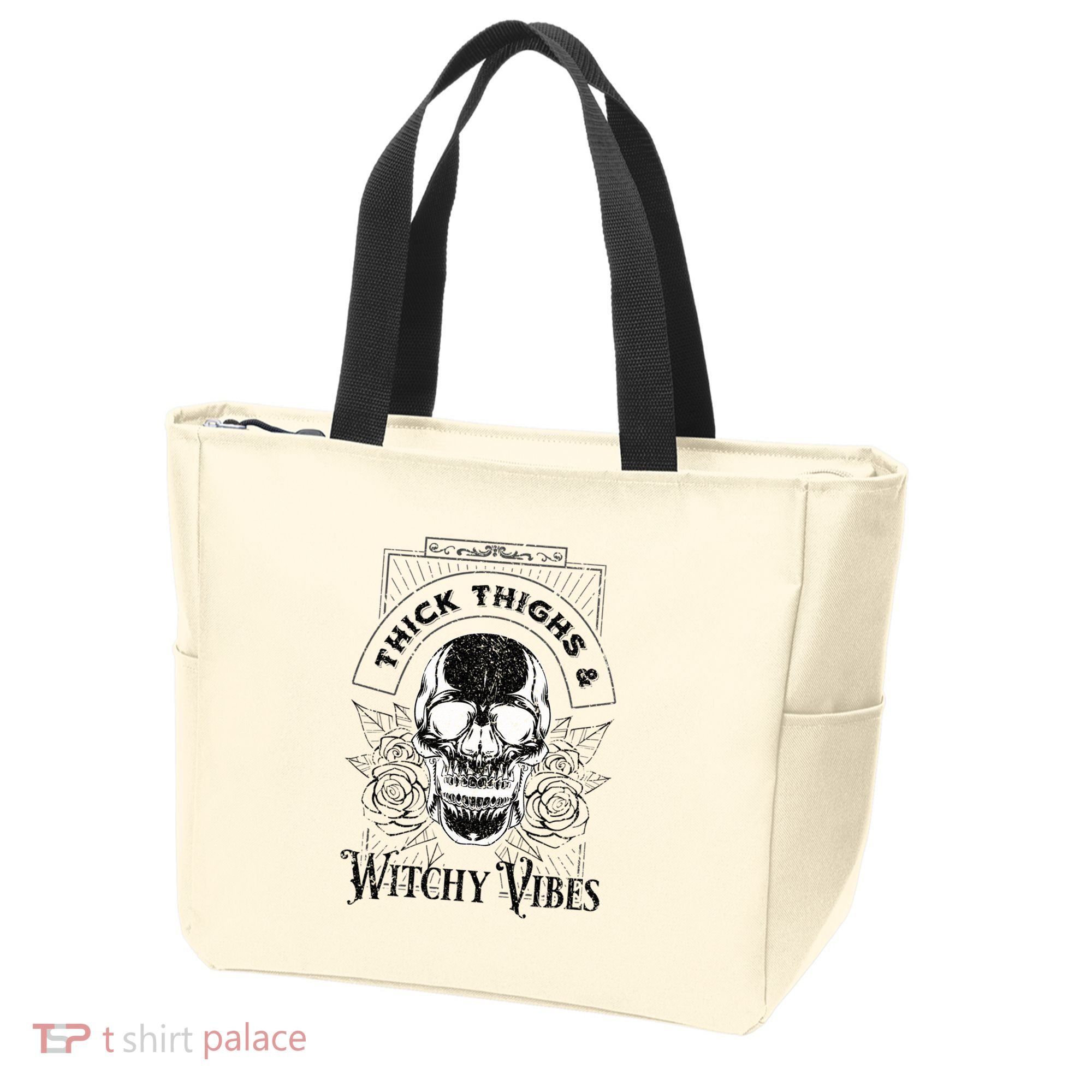 Halloween Skull Tarot Card Thick Thighs And Witchy Vibes Gift Tote Bag