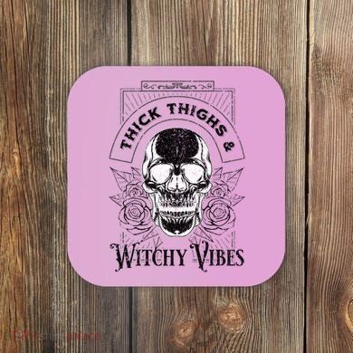 Halloween Skull Tarot Card Thick Thighs And Witchy Vibes Gift Coaster