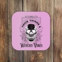 Halloween Skull Tarot Card Thick Thighs And Witchy Vibes Gift Coaster thumb 0