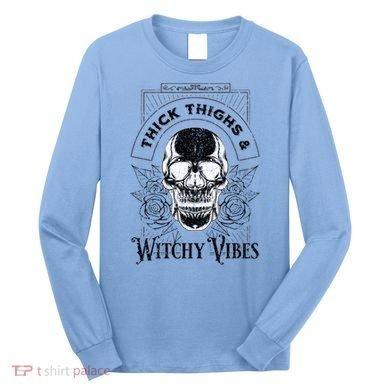 Halloween Skull Tarot Card Thick Thighs And Witchy Vibes Gift Long Sleeve Shirt