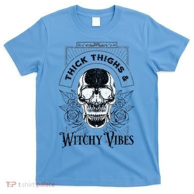 Halloween Skull Tarot Card Thick Thighs And Witchy Vibes Gift T-Shirt