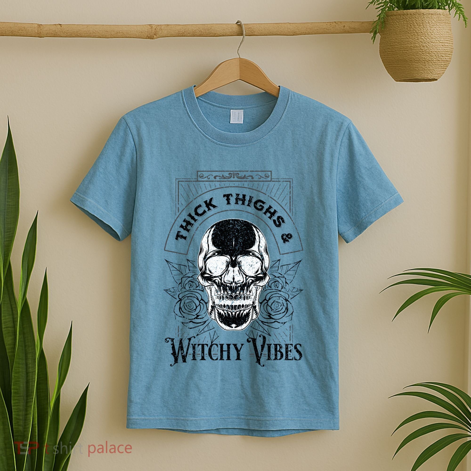Halloween Skull Tarot Card Thick Thighs And Witchy Vibes Gift T-Shirt