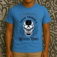 Halloween Skull Tarot Card Thick Thighs And Witchy Vibes Gift T-Shirt thumb 3