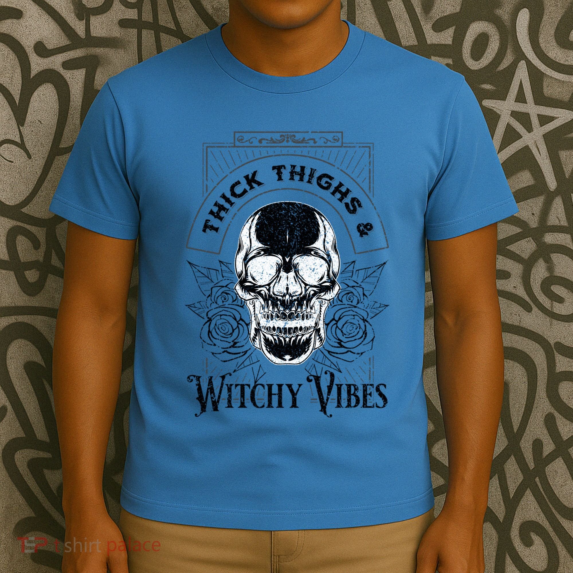 Halloween Skull Tarot Card Thick Thighs And Witchy Vibes Gift T-Shirt