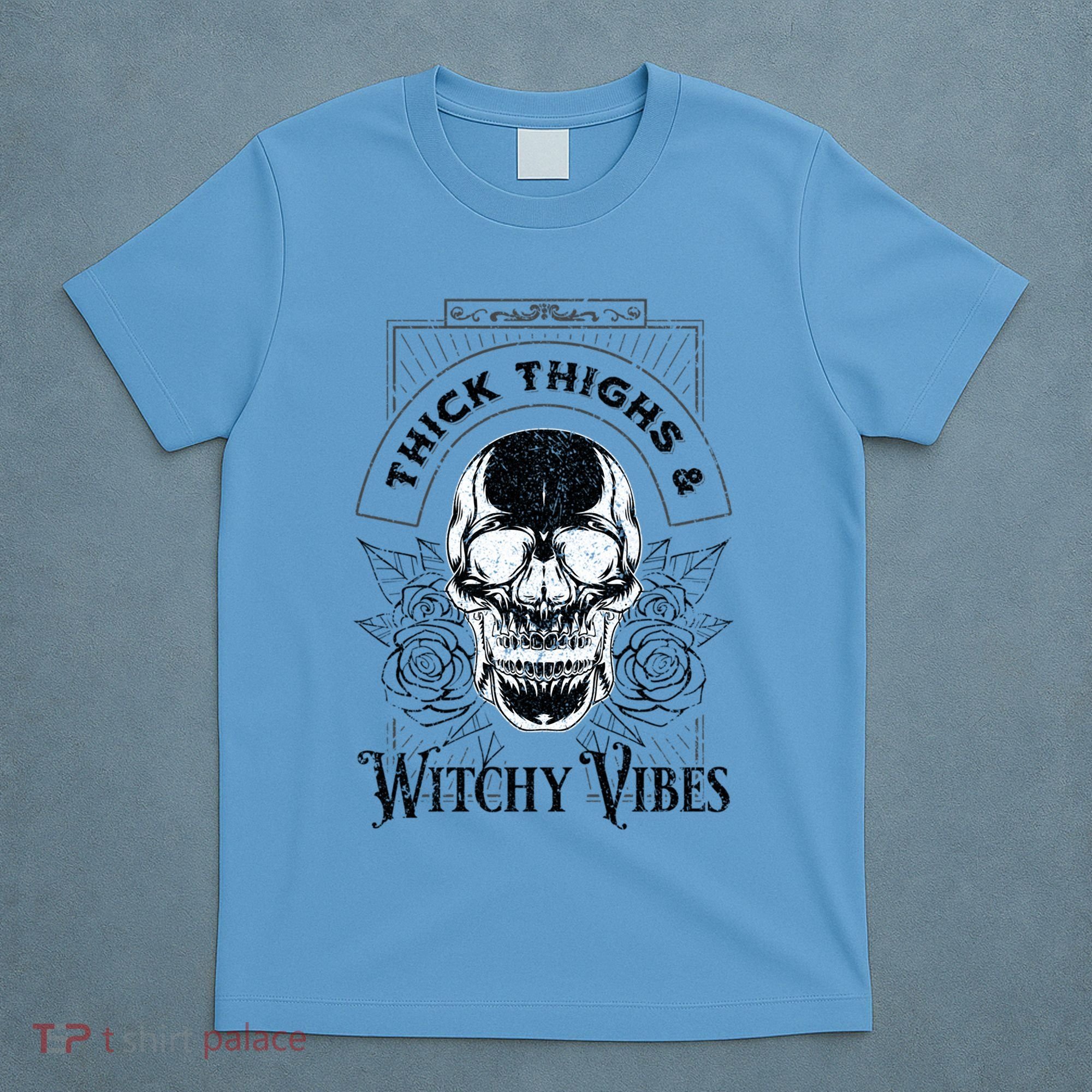 Halloween Skull Tarot Card Thick Thighs And Witchy Vibes Gift T-Shirt