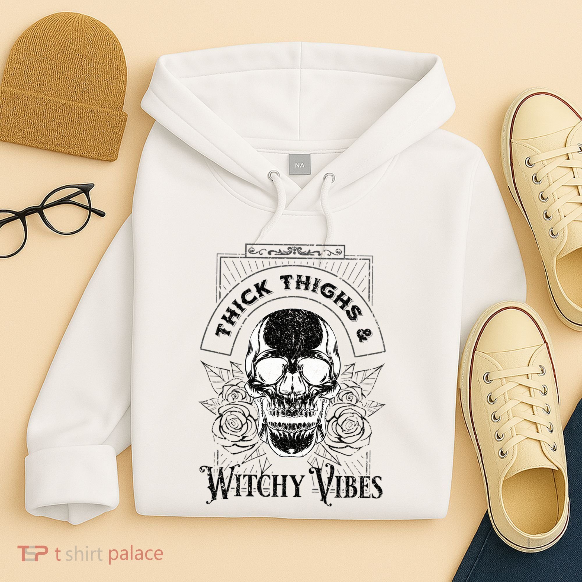 Halloween Skull Tarot Card Thick Thighs And Witchy Vibes Gift Hoodie