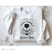 Halloween Skull Tarot Card Thick Thighs And Witchy Vibes Gift Sweatshirt thumb 2