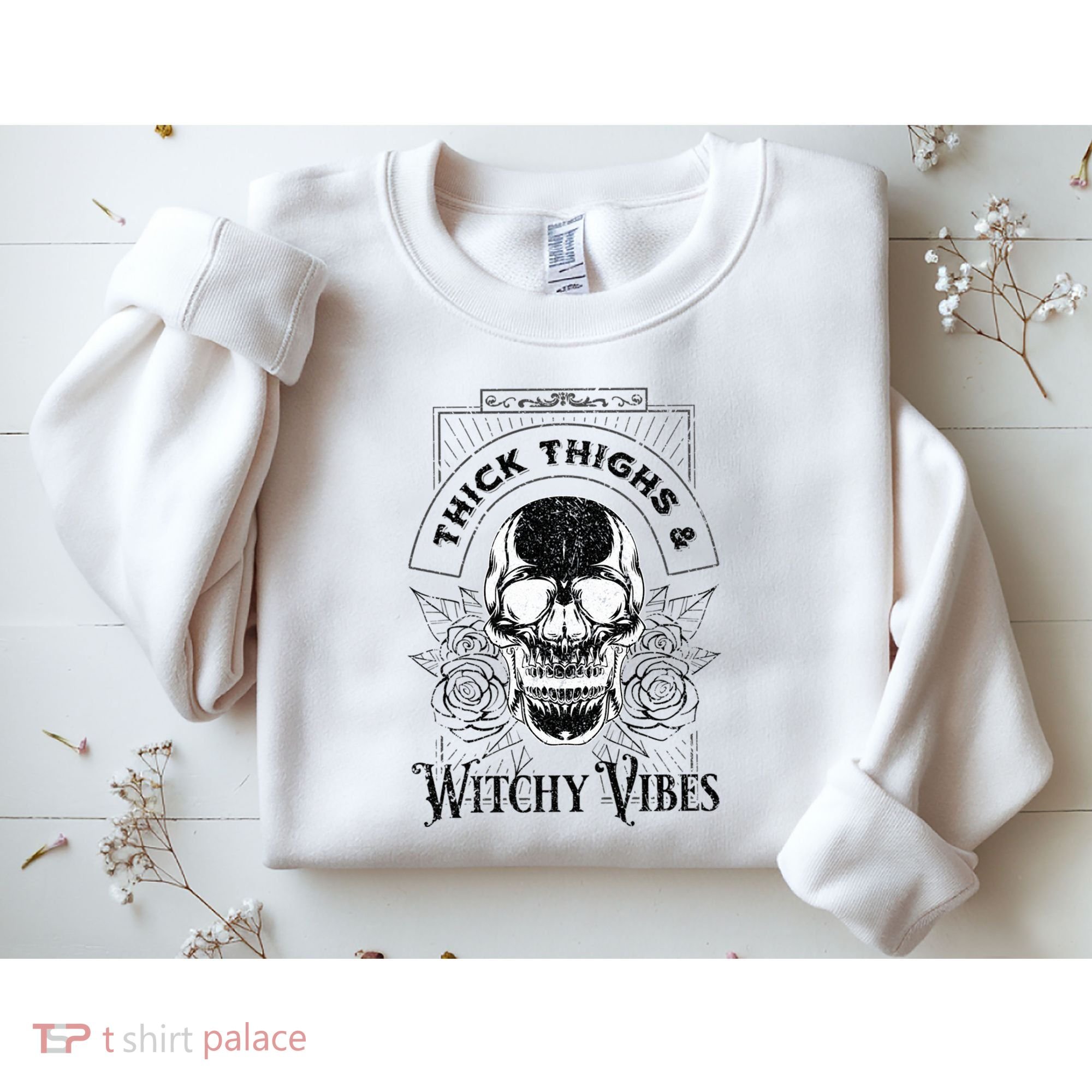 Halloween Skull Tarot Card Thick Thighs And Witchy Vibes Gift Sweatshirt