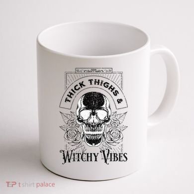 Halloween Skull Tarot Card Thick Thighs And Witchy Vibes Gift Coffee Mug back