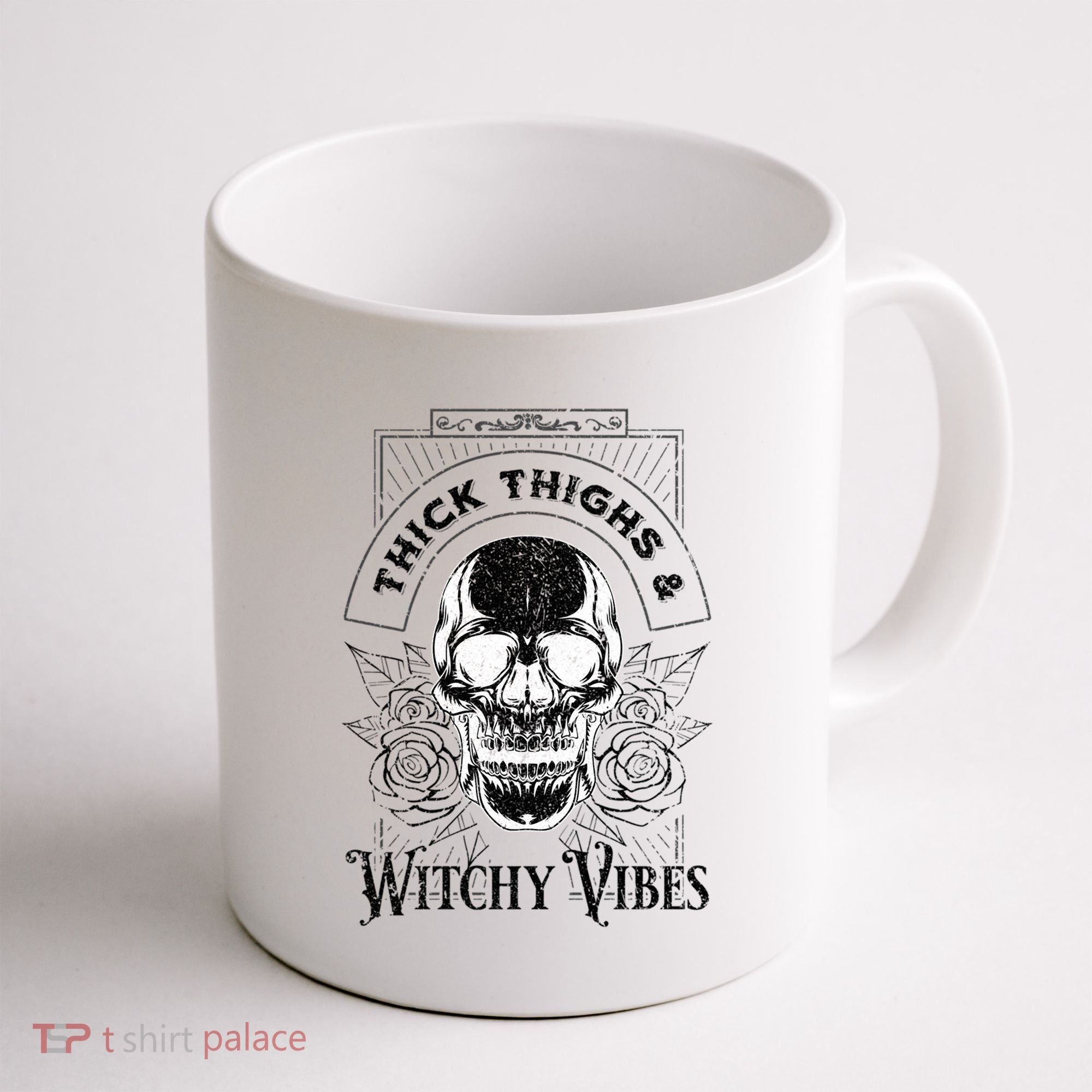 Halloween Skull Tarot Card Thick Thighs And Witchy Vibes Gift Coffee Mug