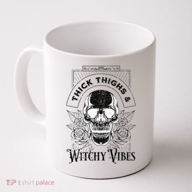 Halloween Skull Tarot Card Thick Thighs And Witchy Vibes Gift Coffee Mug