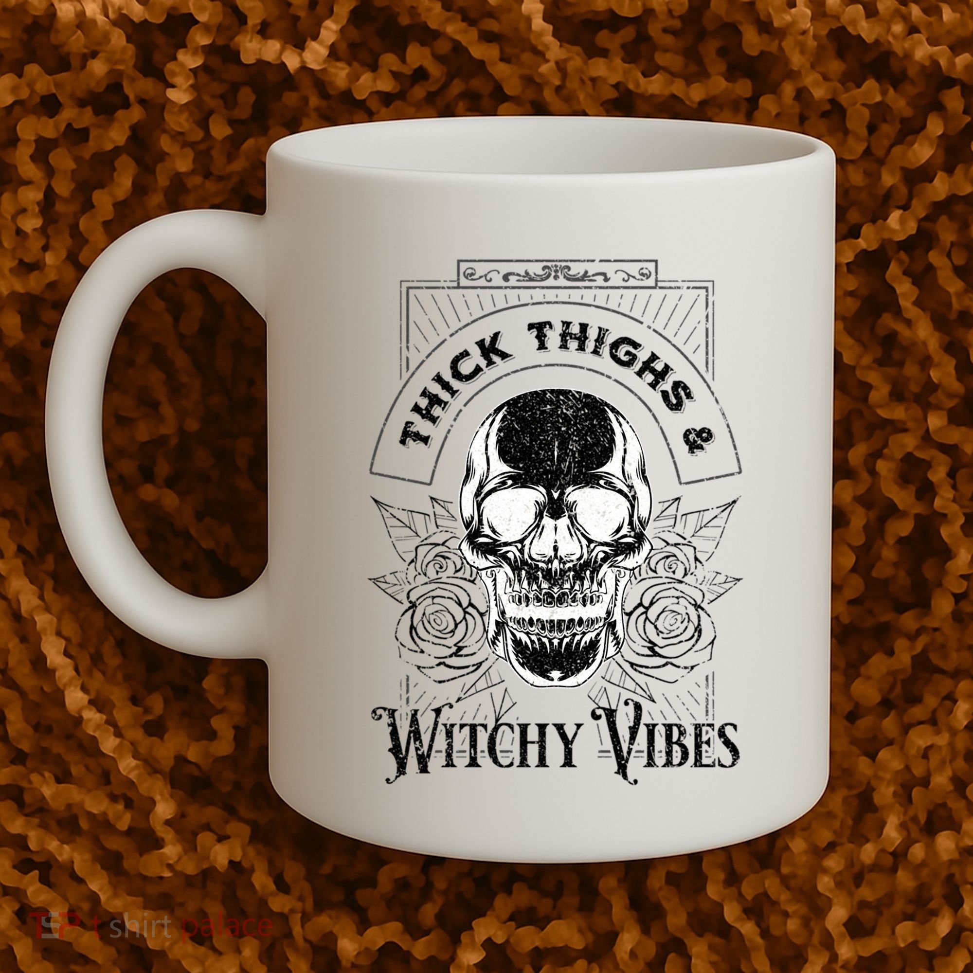 Halloween Skull Tarot Card Thick Thighs And Witchy Vibes Gift Coffee Mug