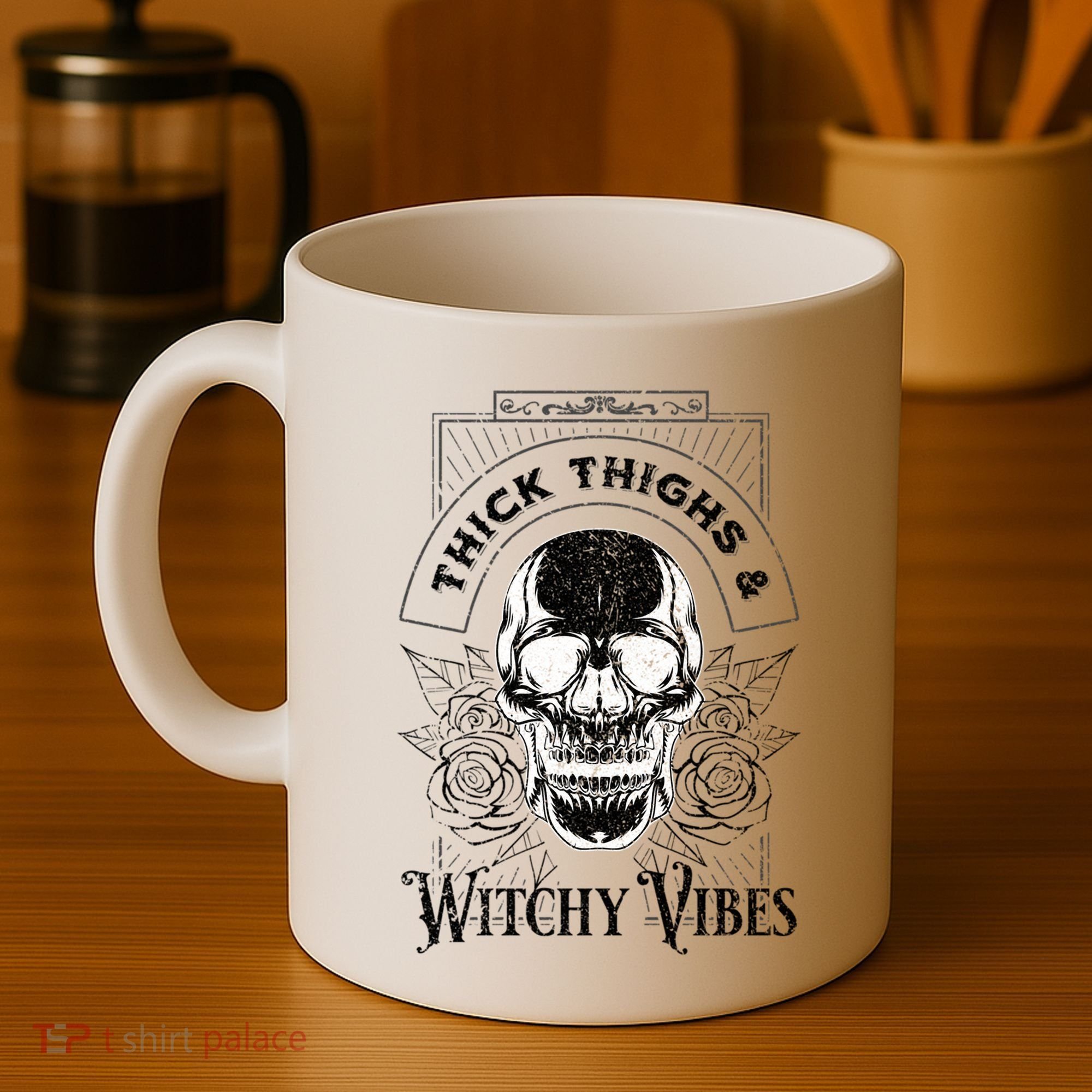Halloween Skull Tarot Card Thick Thighs And Witchy Vibes Gift Coffee Mug