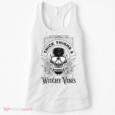 Halloween Skull Tarot Card Thick Thighs And Witchy Vibes Gift Women's Tank Top