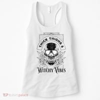 Halloween Skull Tarot Card Thick Thighs And Witchy Vibes Gift Women's Tank Top thumb 0
