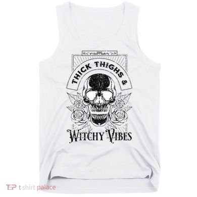 Halloween Skull Tarot Card Thick Thighs And Witchy Vibes Gift Tank Top