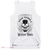 Halloween Skull Tarot Card Thick Thighs And Witchy Vibes Gift Tank Top thumb 0