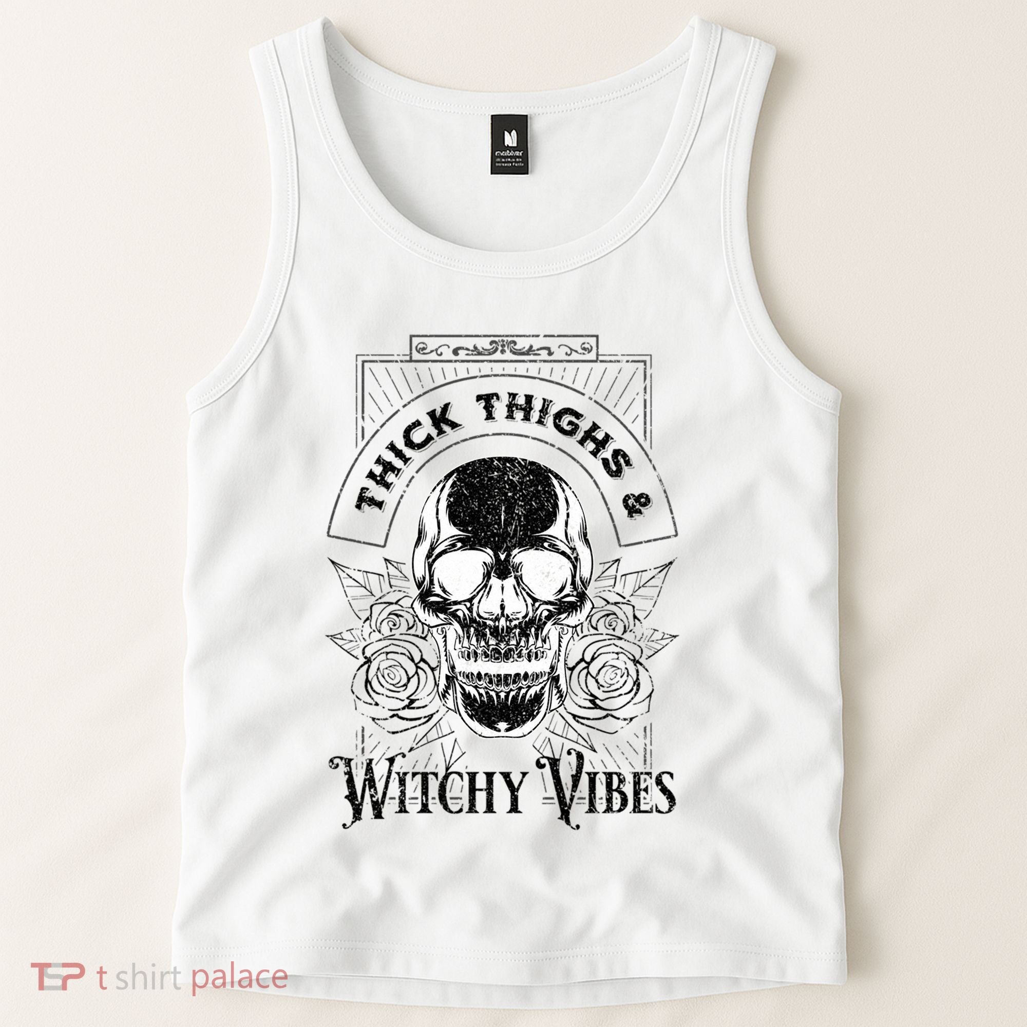 Halloween Skull Tarot Card Thick Thighs And Witchy Vibes Gift Tank Top