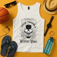 Halloween Skull Tarot Card Thick Thighs And Witchy Vibes Gift Tank Top thumb 4