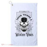 Halloween Skull Tarot Card Thick Thighs And Witchy Vibes Gift Golf Towel thumb 0
