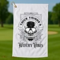 Halloween Skull Tarot Card Thick Thighs And Witchy Vibes Gift Golf Towel thumb 1