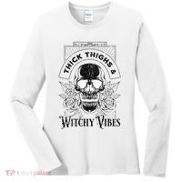 Halloween Skull Tarot Card Thick Thighs And Witchy Vibes Gift Women's Long Sleeve Shirt thumb 0