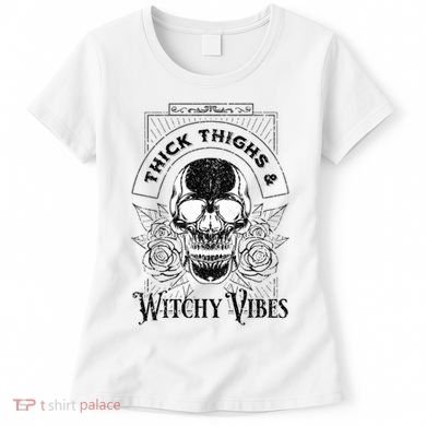 Halloween Skull Tarot Card Thick Thighs And Witchy Vibes Gift Women's T-Shirt