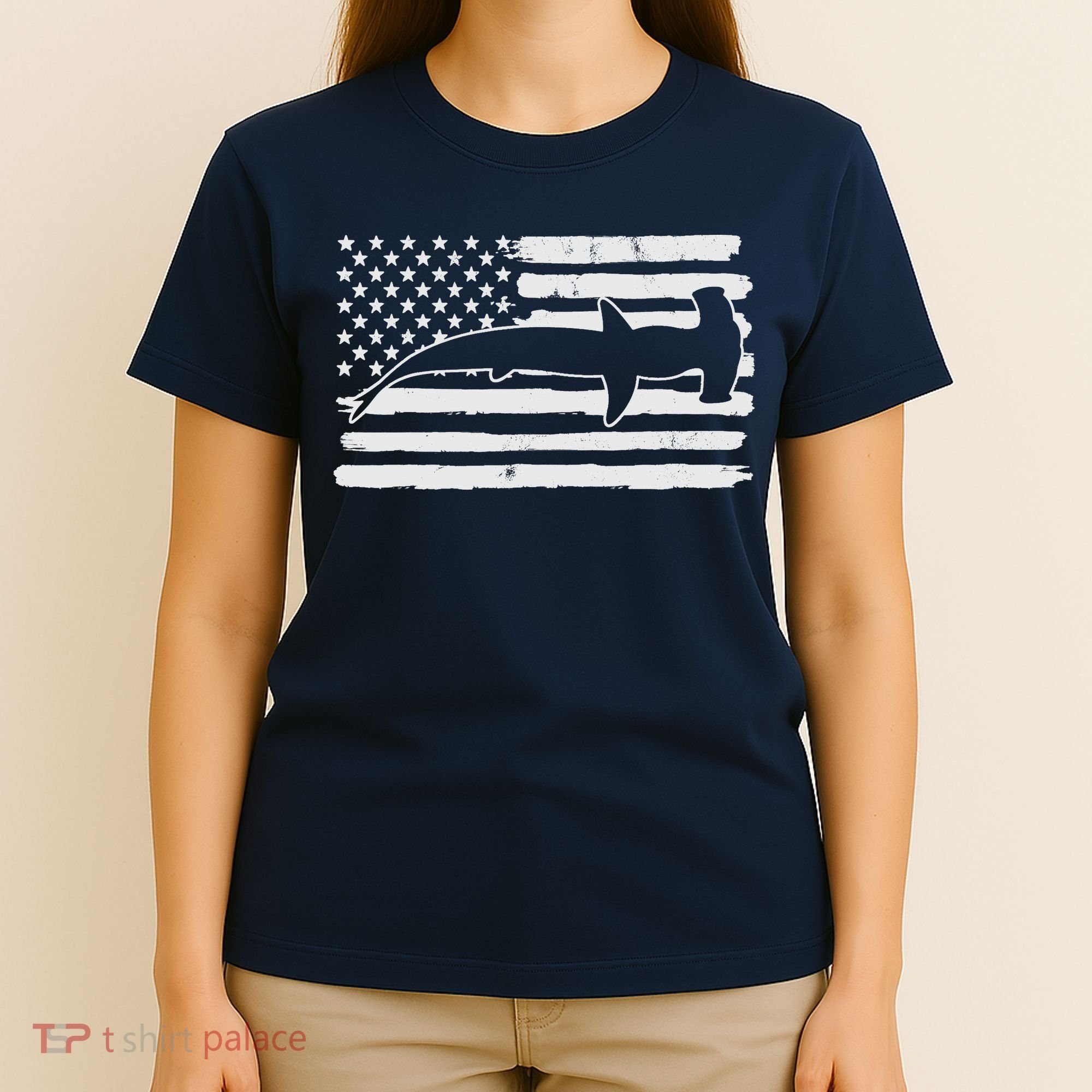 Hammerhead Shark USA Flag 4th Of July Fourth Vintage T-Shirt
