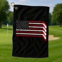 Hockey Stick USA American Flag Golf Towel thumb 1