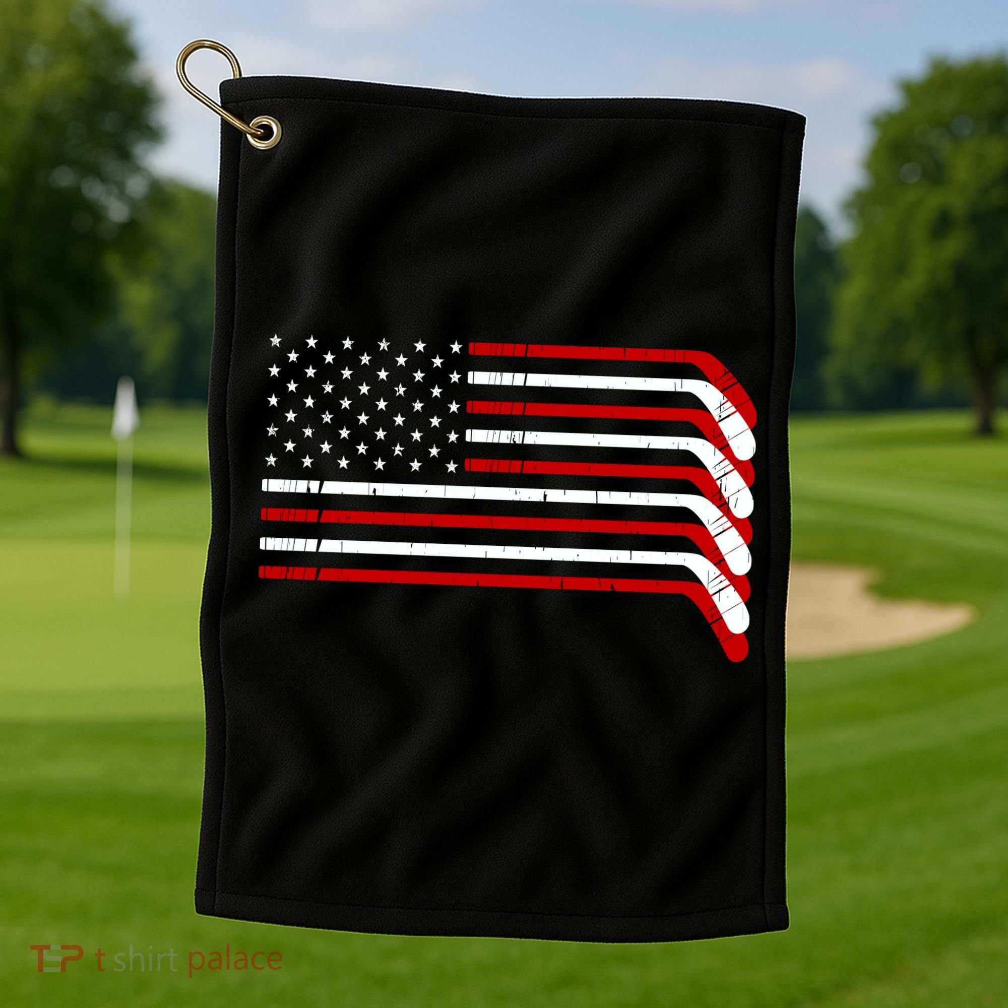 Hockey Stick USA American Flag Golf Towel