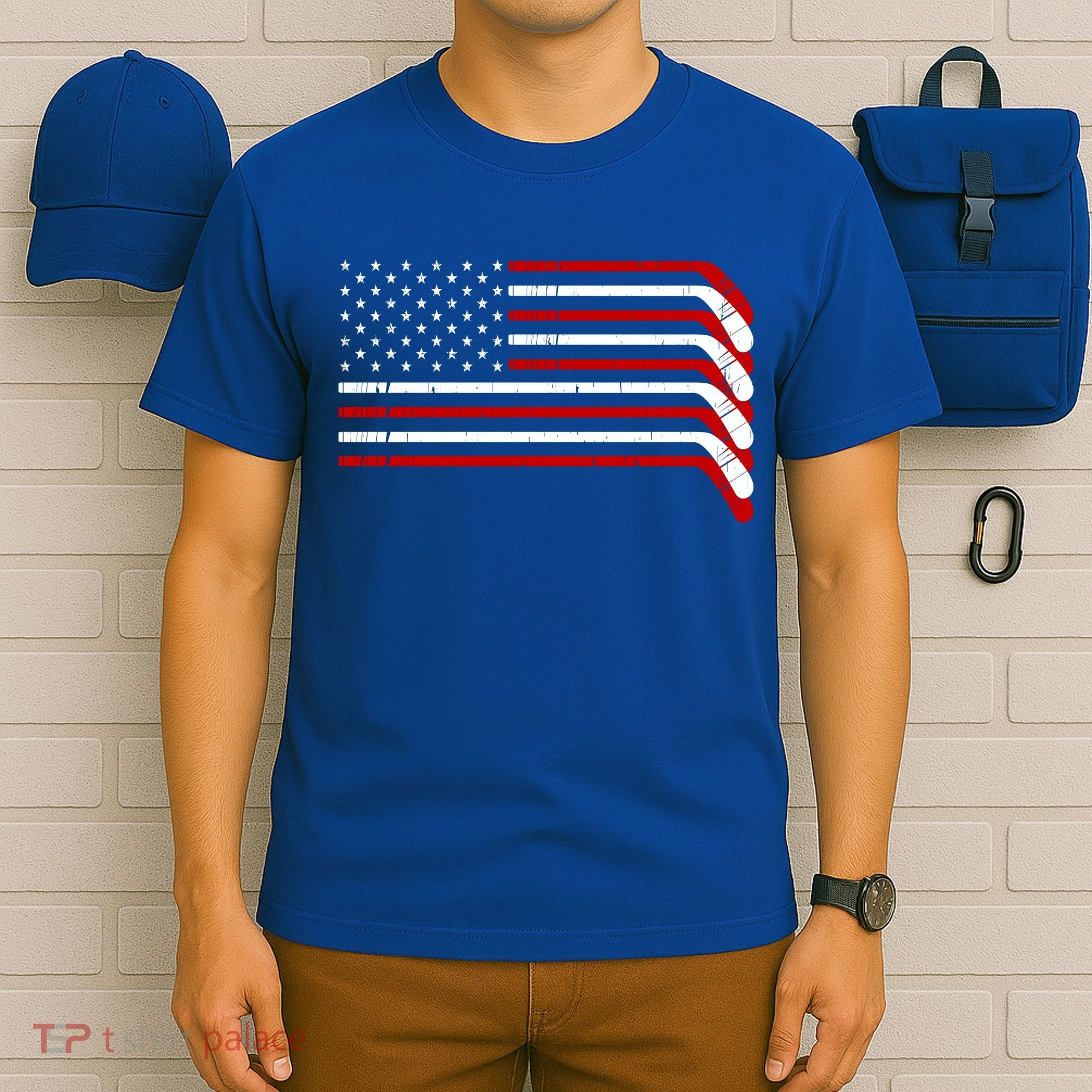 Hockey Stick USA American Flag T-Shirt