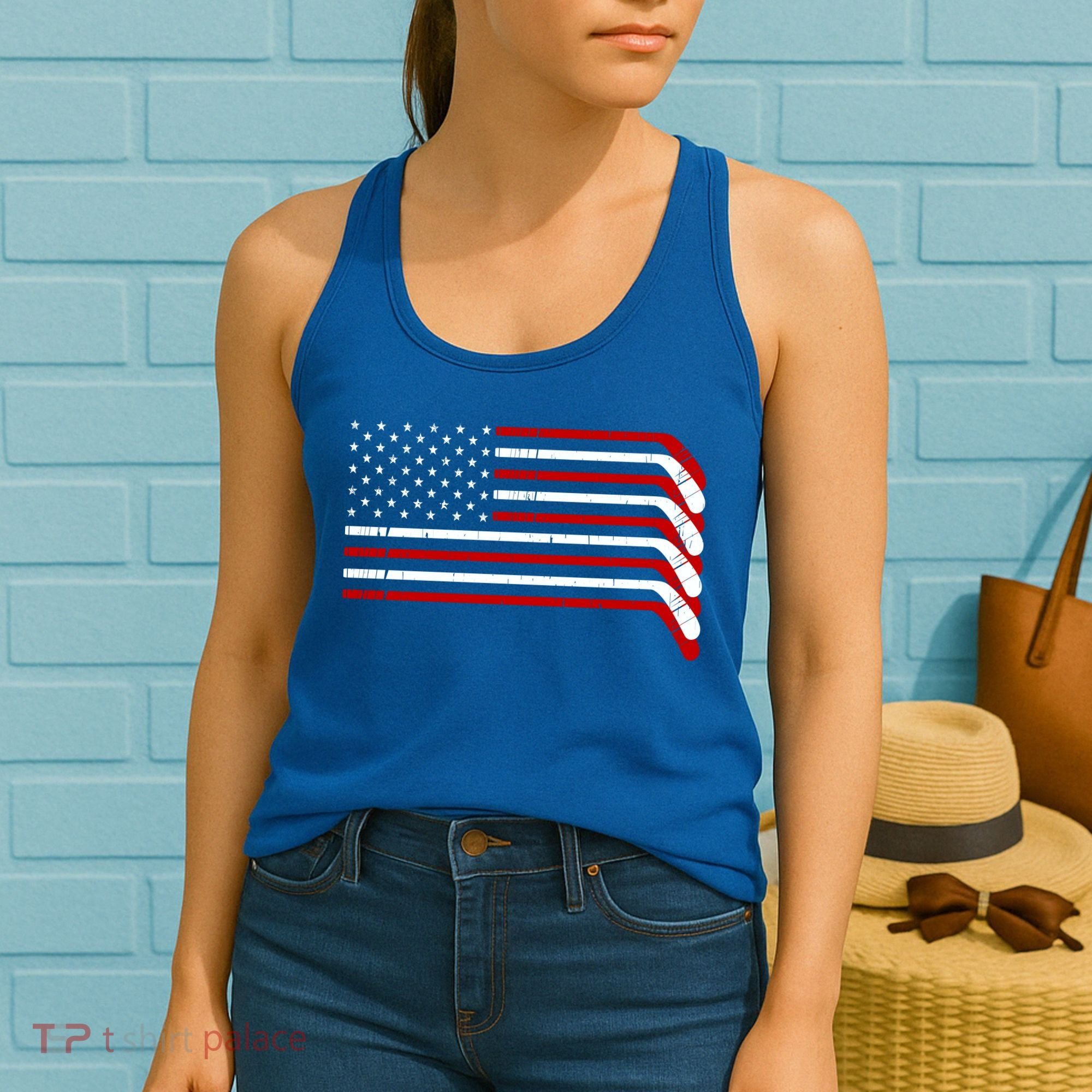 Hockey Stick USA American Flag Women's Tank Top
