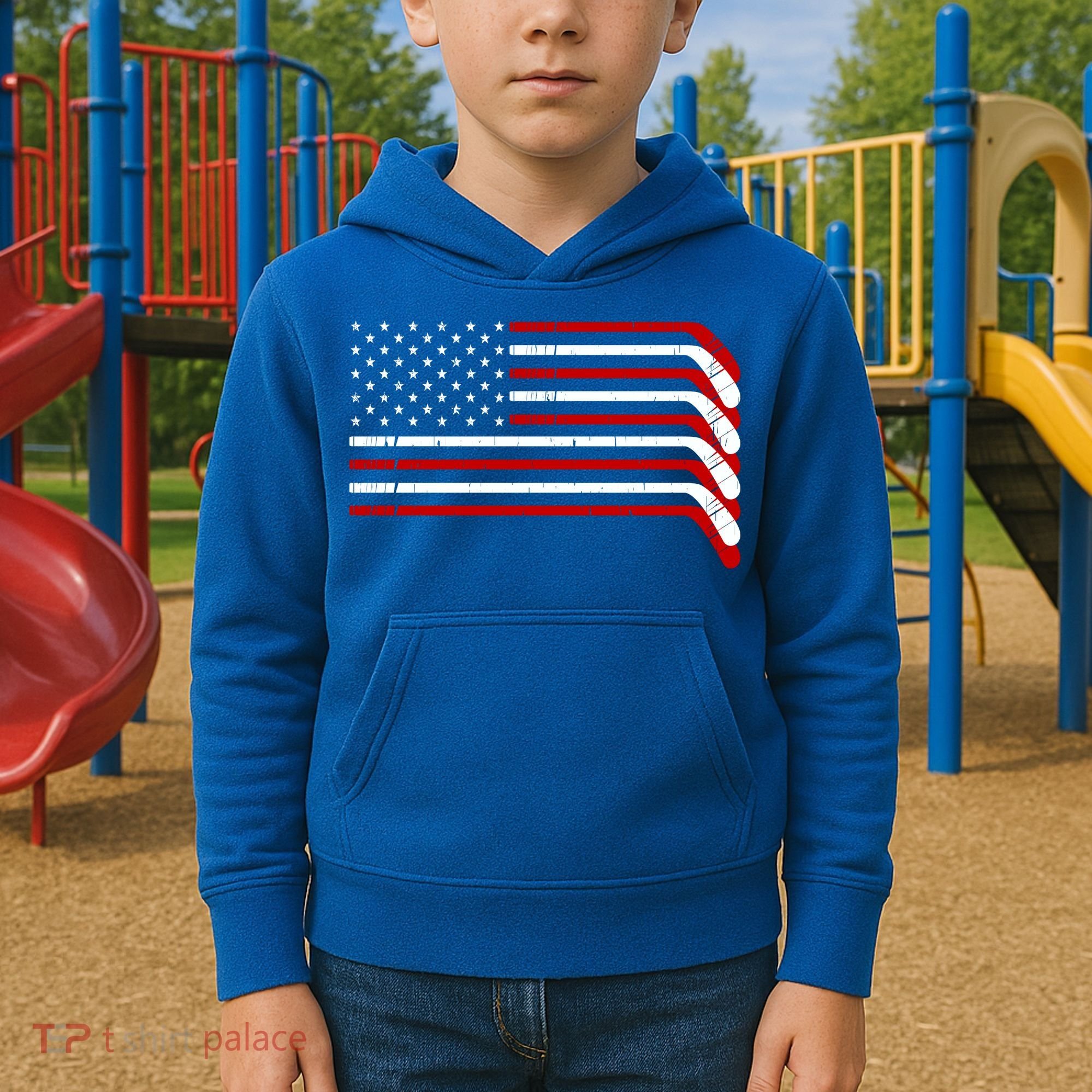 Hockey Stick USA American Flag Kids Hoodie