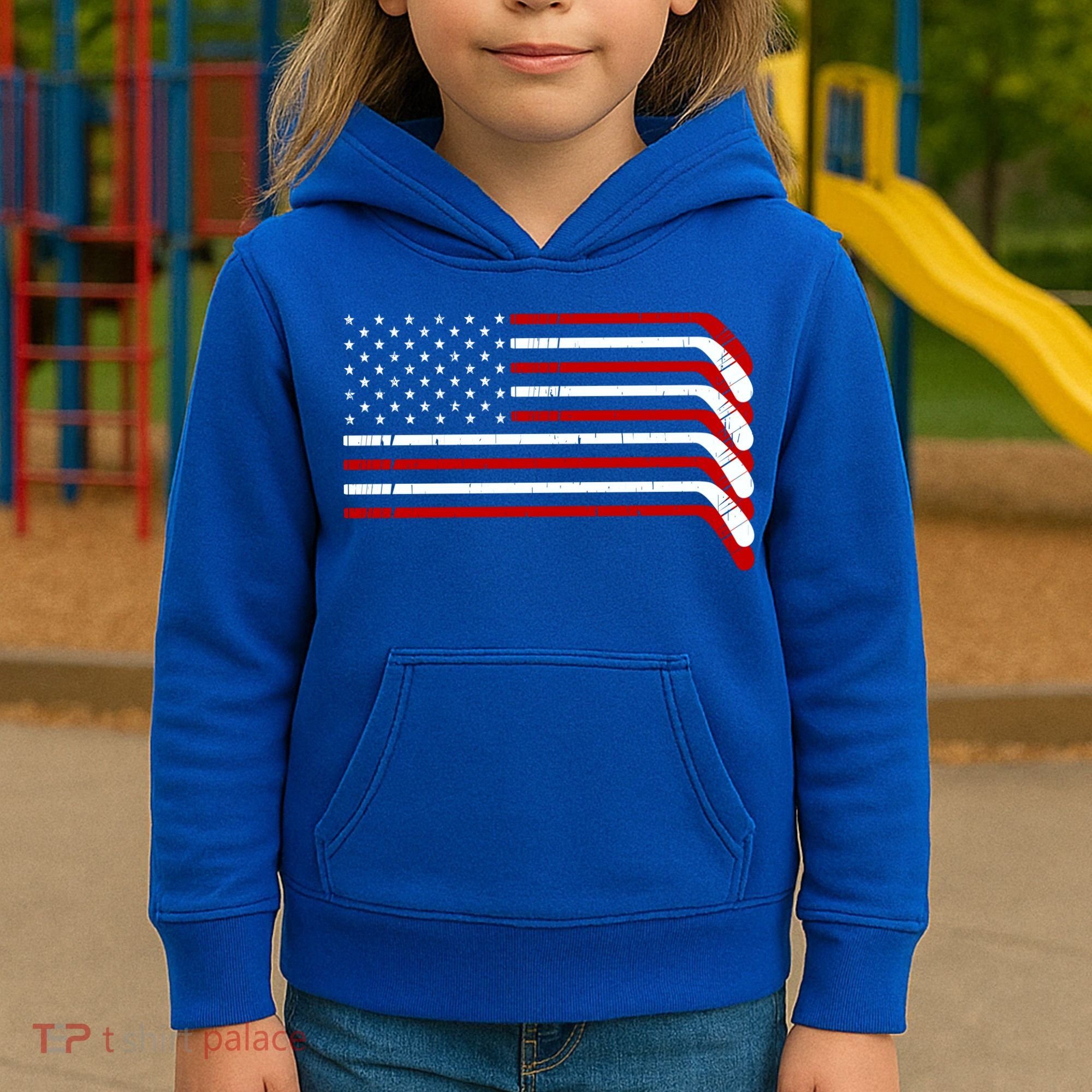 Hockey Stick USA American Flag Kids Hoodie