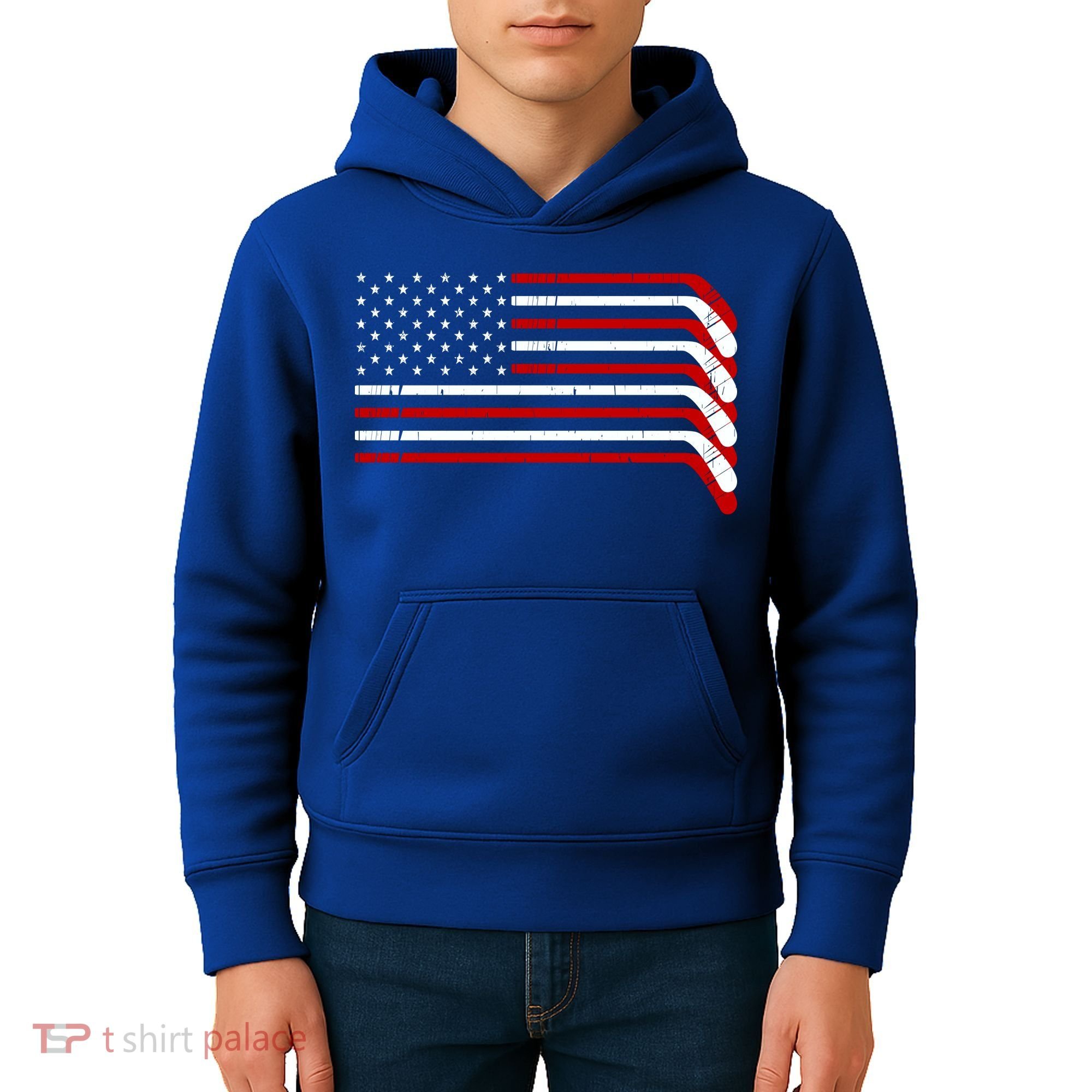 Hockey Stick USA American Flag Kids Hoodie