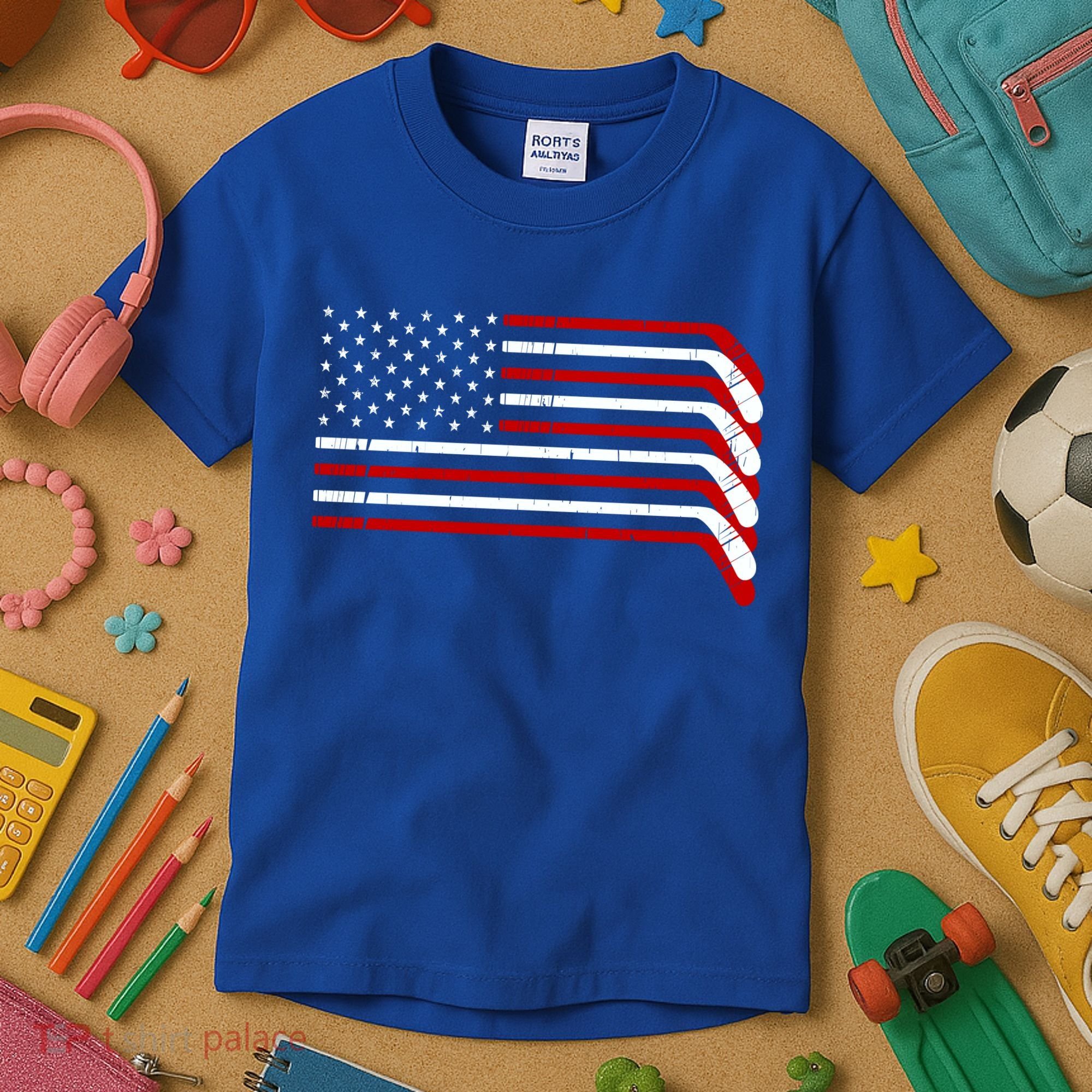 Hockey Stick USA American Flag Kids T-Shirt