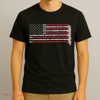 Hockey Stick USA Flag Faded Hockey Player Tshirt T-Shirt thumb 3